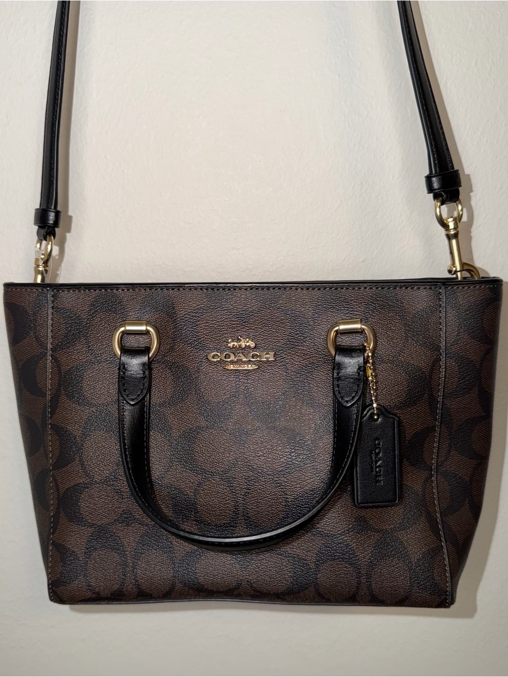 Coach Brown Signature Logo Crossbody with Black Leather Straps